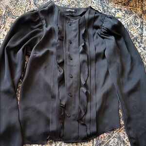 Express Black Button-Up Ruffle Top